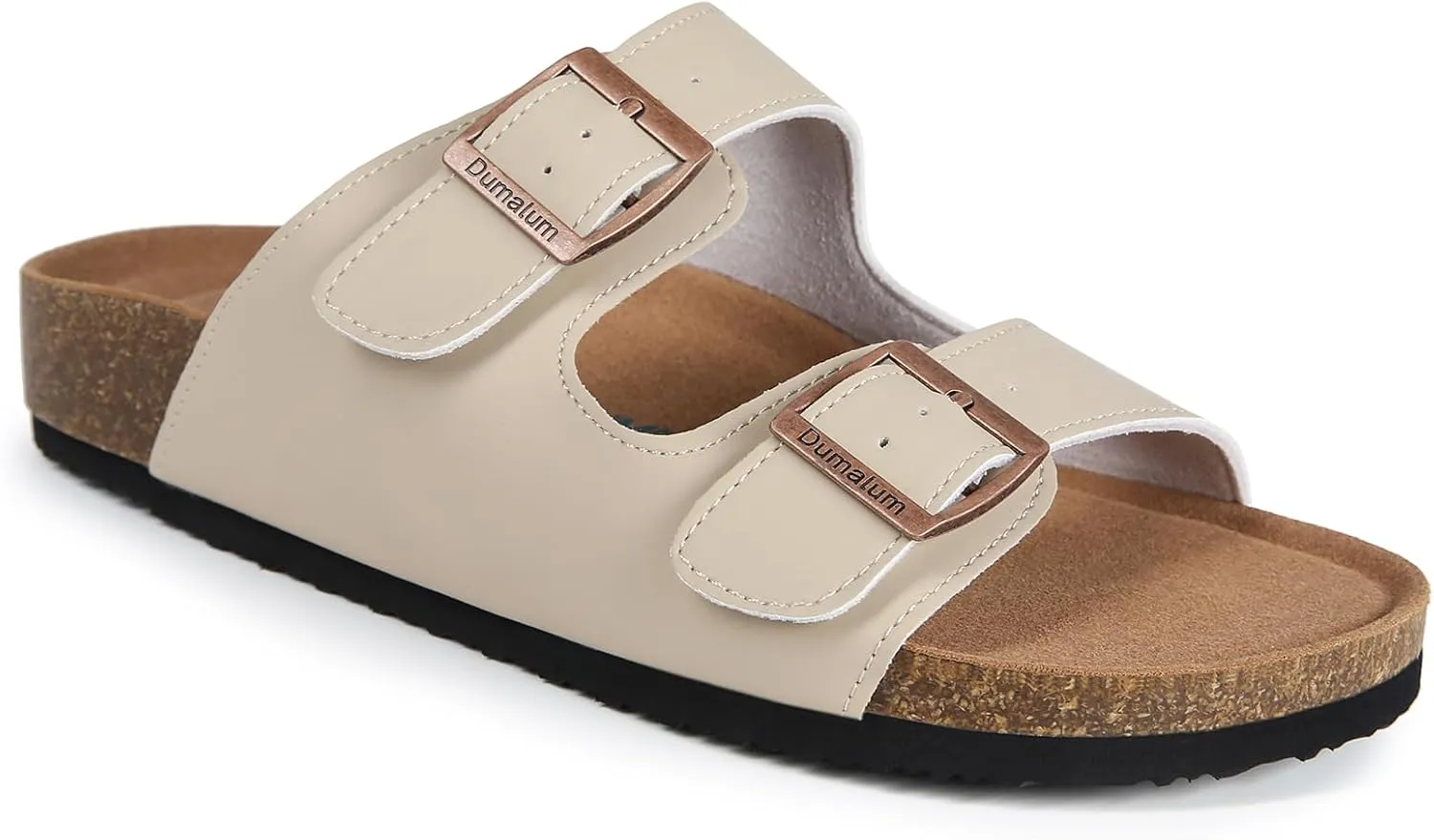 Dumalum Womens Flat Sandals with Cork Footbed Open Toe Slides Adjustable Slip On Slippers for Summer Beach Sandals Arch Support Size 6-12