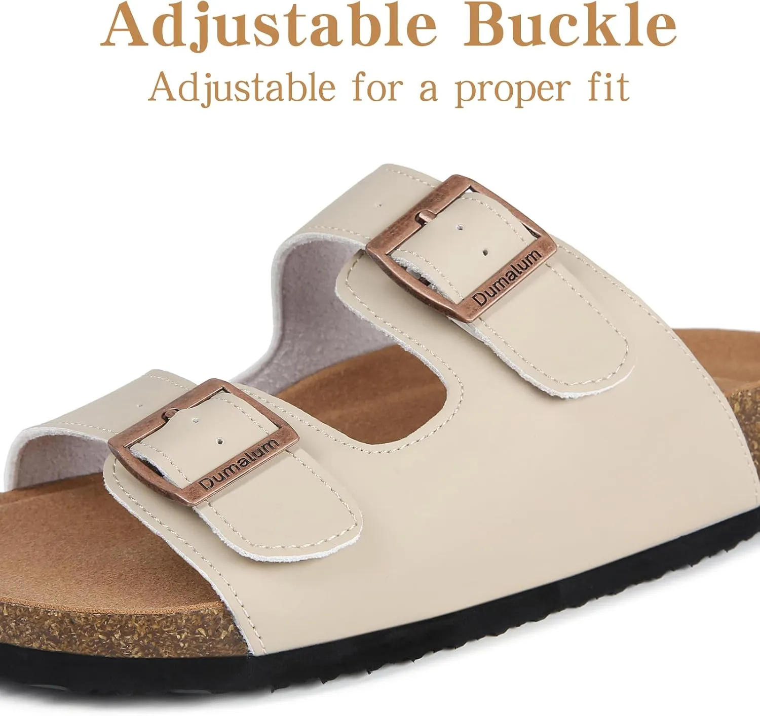 Dumalum Womens Flat Sandals with Cork Footbed Open Toe Slides Adjustable Slip On Slippers for Summer Beach Sandals Arch Support Size 6-12