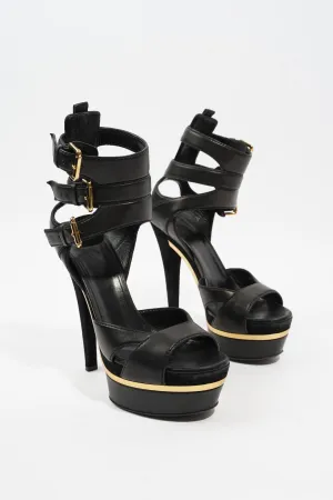 Durable Black / Gold Leather Gucci 130 Sandal Cost-effective 5 Strap