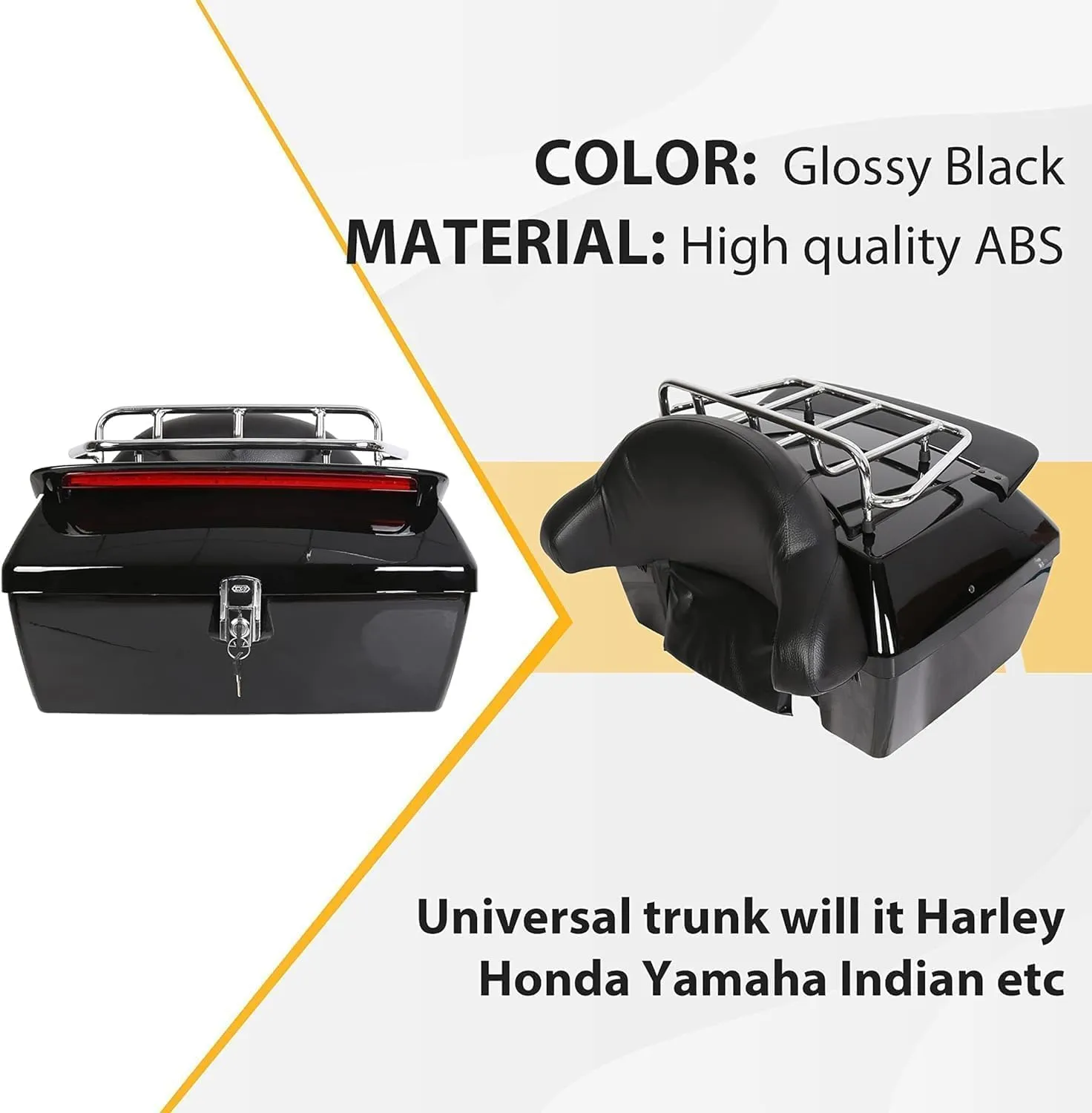 ECOTRIC Universal Motorcycle Trunk W/Taillight & Backrest Luggage Rack Compatible with Harley Honda Yamaha Cruiser Road King Steet Road Glide Fatboy Softail Tour Pack Tail Box Top Case (50L)