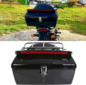 ECOTRIC Universal Motorcycle Trunk W/Taillight & Backrest Luggage Rack Compatible with Harley Honda Yamaha Cruiser Road King Steet Road Glide Fatboy Softail Tour Pack Tail Box Top Case (50L)