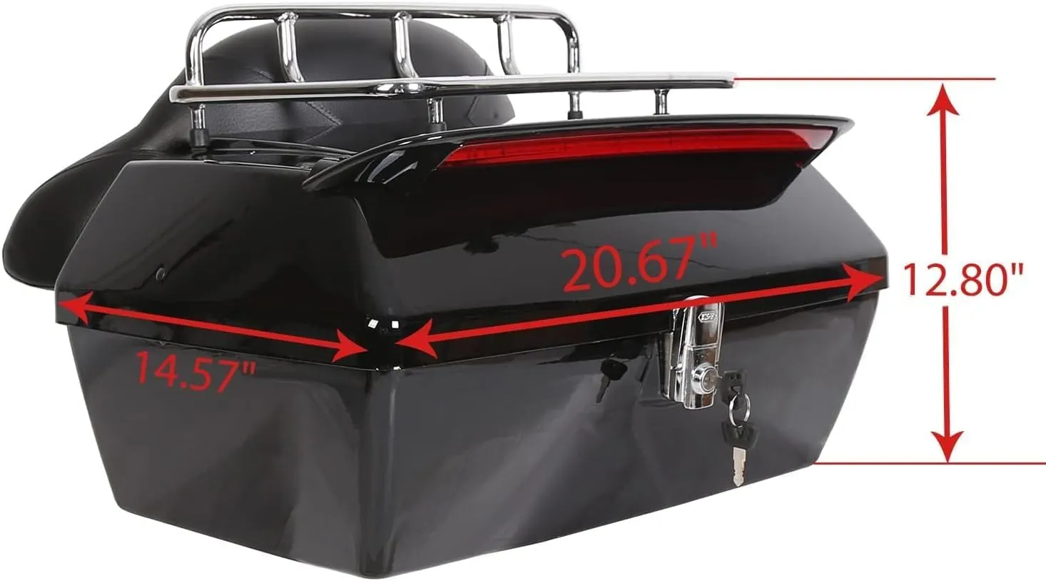 ECOTRIC Universal Motorcycle Trunk W/Taillight & Backrest Luggage Rack Compatible with Harley Honda Yamaha Cruiser Road King Steet Road Glide Fatboy Softail Tour Pack Tail Box Top Case (50L)