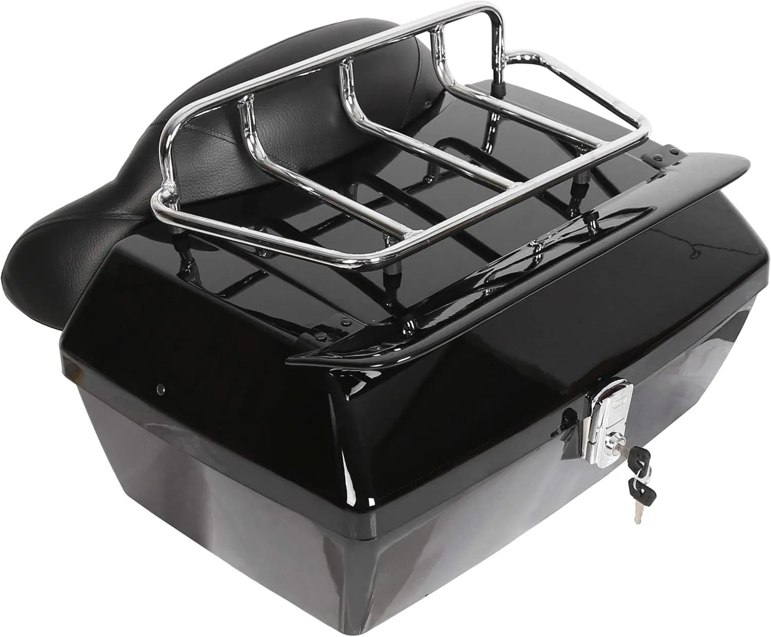 ECOTRIC Universal Motorcycle Trunk W/Taillight & Backrest Luggage Rack Compatible with Harley Honda Yamaha Cruiser Road King Steet Road Glide Fatboy Softail Tour Pack Tail Box Top Case (50L)