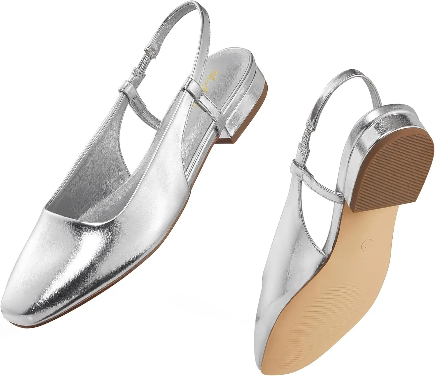 Elisabet Tang Women's Slingback Flats Closed Square Toe 1 Inch Slip-on Work Party Wedding Prom Casual Dressy Comfortable Flats