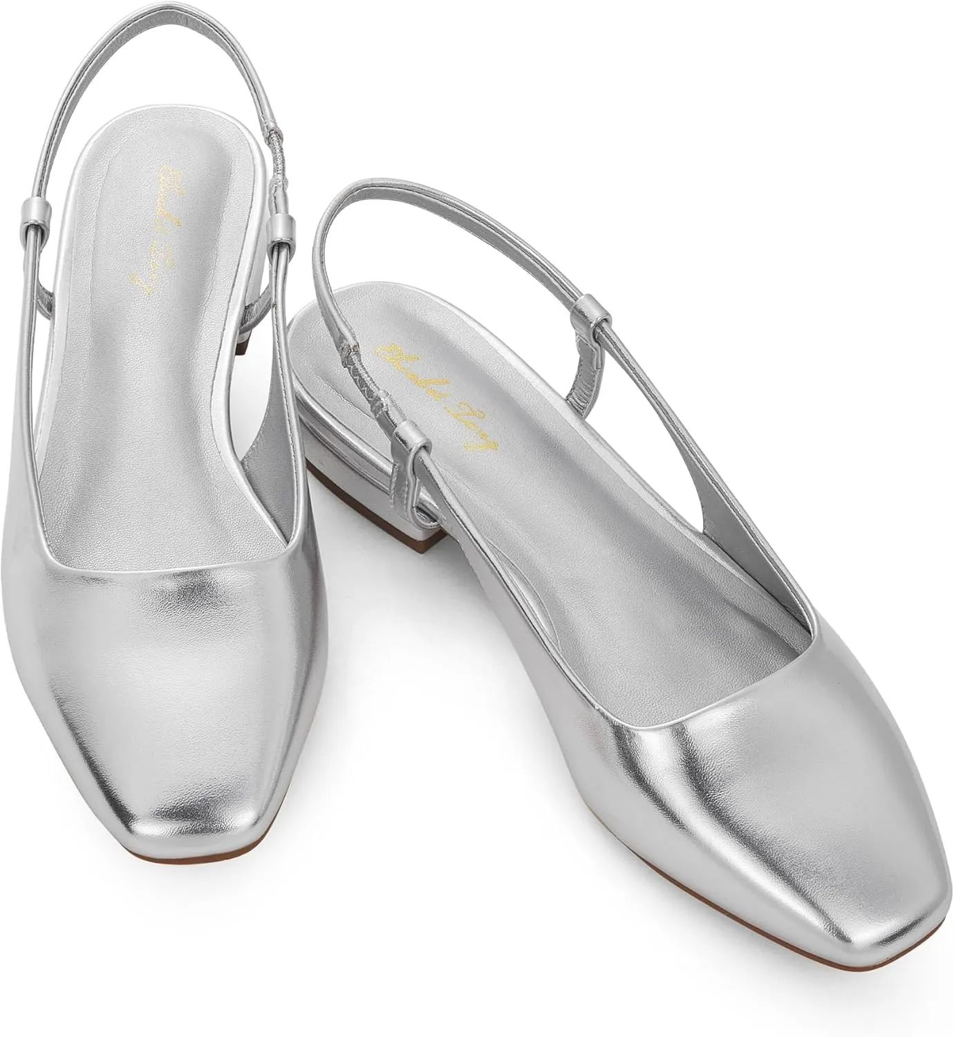 Elisabet Tang Women's Slingback Flats Closed Square Toe 1 Inch Slip-on Work Party Wedding Prom Casual Dressy Comfortable Flats