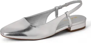 Elisabet Tang Women's Slingback Flats Closed Square Toe 1 Inch Slip-on Work Party Wedding Prom Casual Dressy Comfortable Flats
