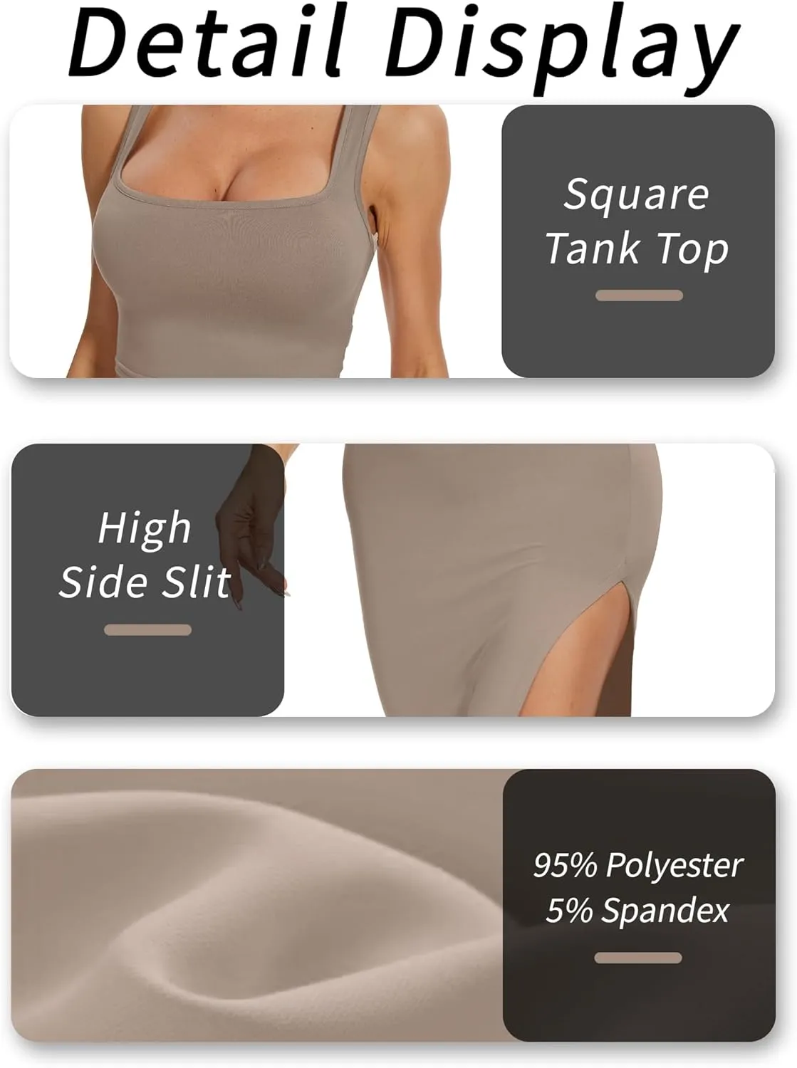 ELLEVEN Two Piece Maxi Skirt Sets for Women, Square Neck Tank Tops with High Side Slit Dress Sets Summer Outfits