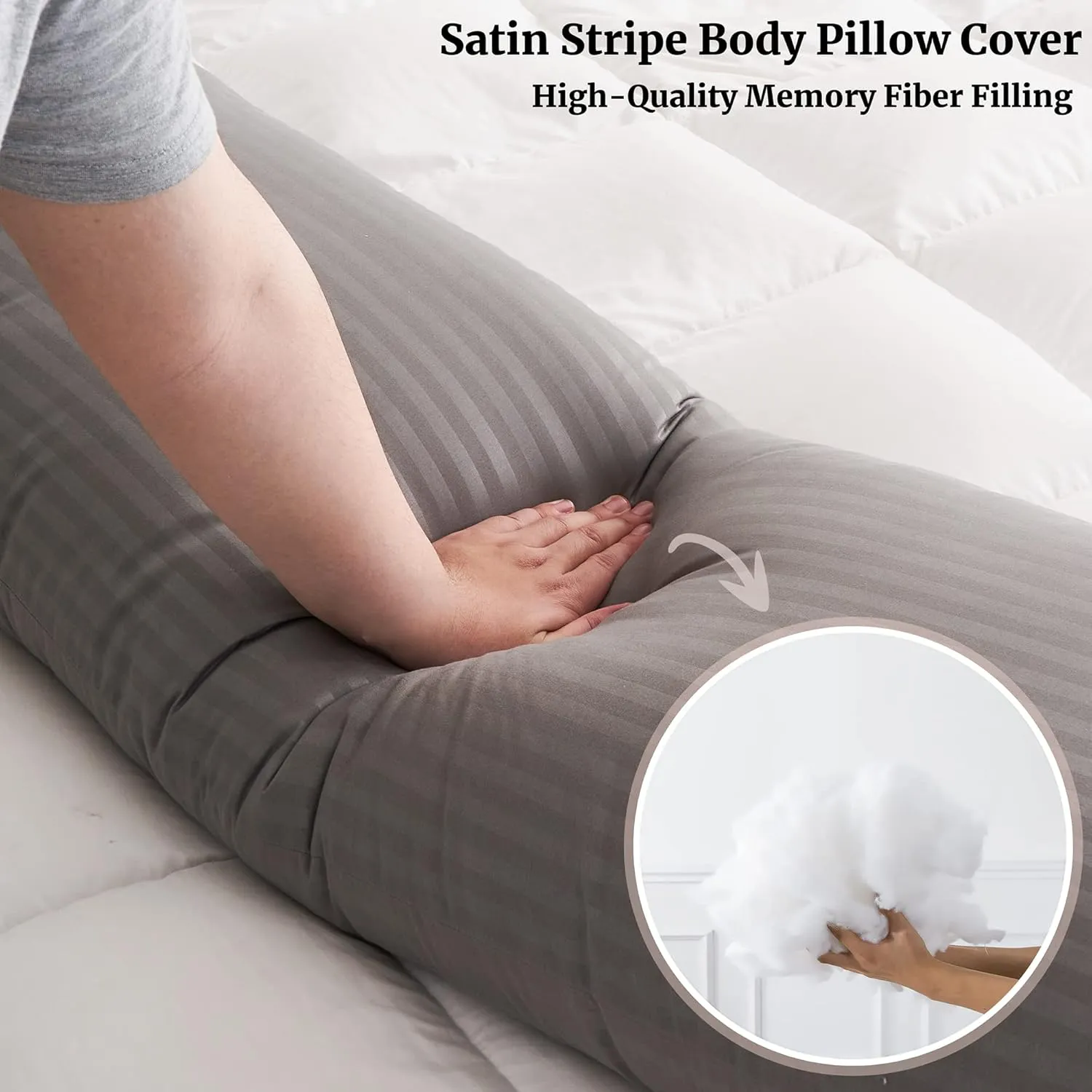 ELNIDO QUEEN Body Pillow for Adults-with Dark Gray Stripe Cover, Full Body Pillow Insert for Side Sleeper, Long Bed Pillow for Sleeping(20 x 54 Inch)