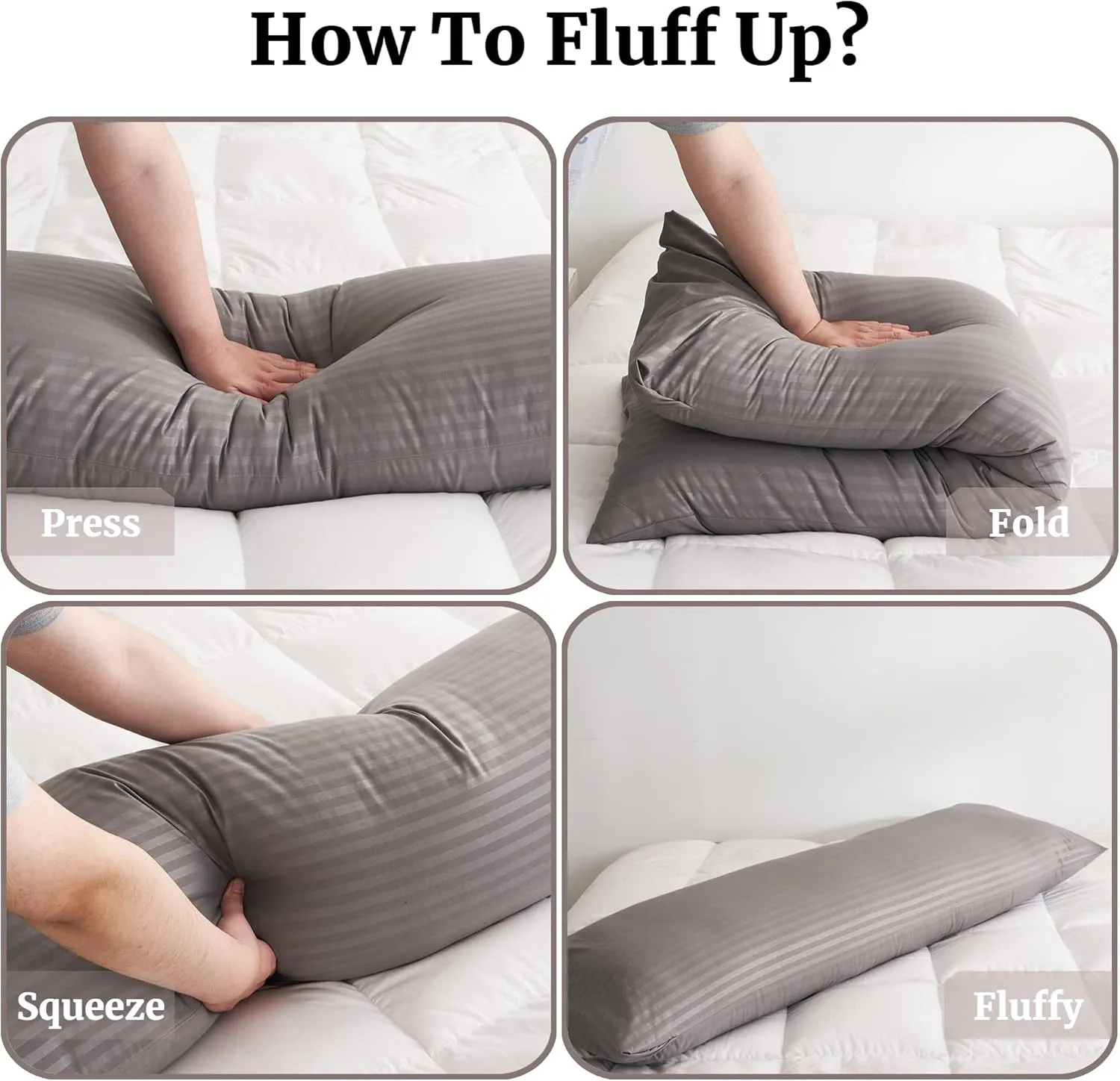 ELNIDO QUEEN Body Pillow for Adults-with Dark Gray Stripe Cover, Full Body Pillow Insert for Side Sleeper, Long Bed Pillow for Sleeping(20 x 54 Inch)