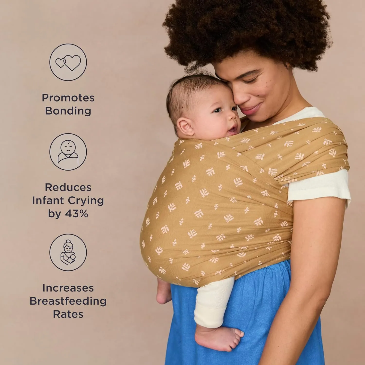 Ergobaby Sustainable Knit Aura Baby Carrier Wrap for Newborn to Toddler (8-25 Pounds), Camel Harvest