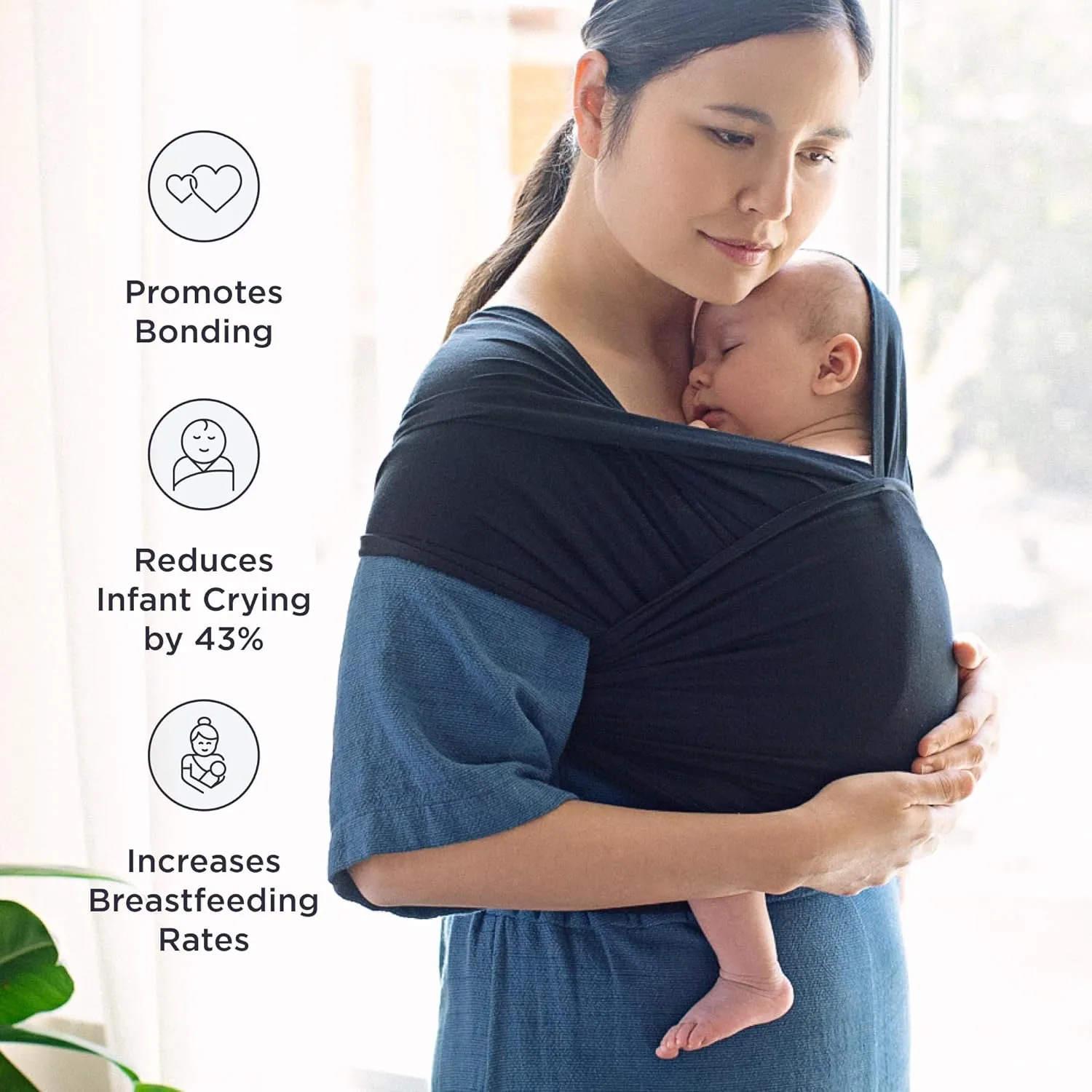 Ergobaby Sustainable Knit Aura Baby Carrier Wrap for Newborn to Toddler (8-25 Pounds), Twilight Navy