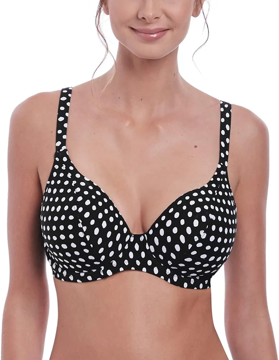 Fantasie Santa Monica Plunge Underwire Bikini Top (6722),38E,Black/White