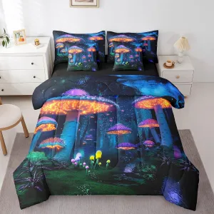 Feelyou Kids Mushroom 7 Piece Bedding Set Twin Size, Boys Girls Natural Wild Fungus Comforter Set with Sheets Set Botanical Bed in a Bag with Reversible Comforter, Sheets, Pillowcases & Cushion Cover