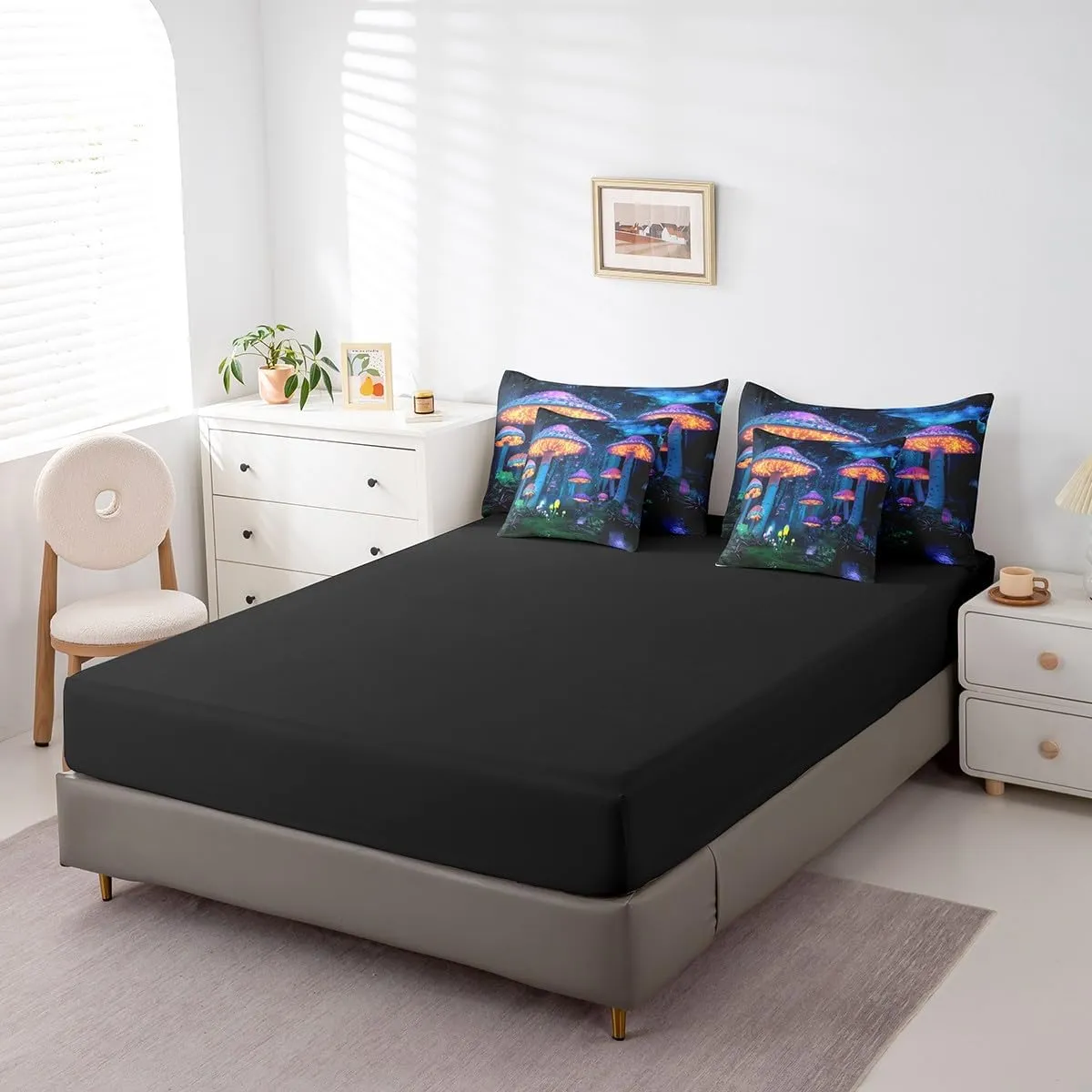 Feelyou Kids Mushroom 7 Piece Bedding Set Twin Size, Boys Girls Natural Wild Fungus Comforter Set with Sheets Set Botanical Bed in a Bag with Reversible Comforter, Sheets, Pillowcases & Cushion Cover