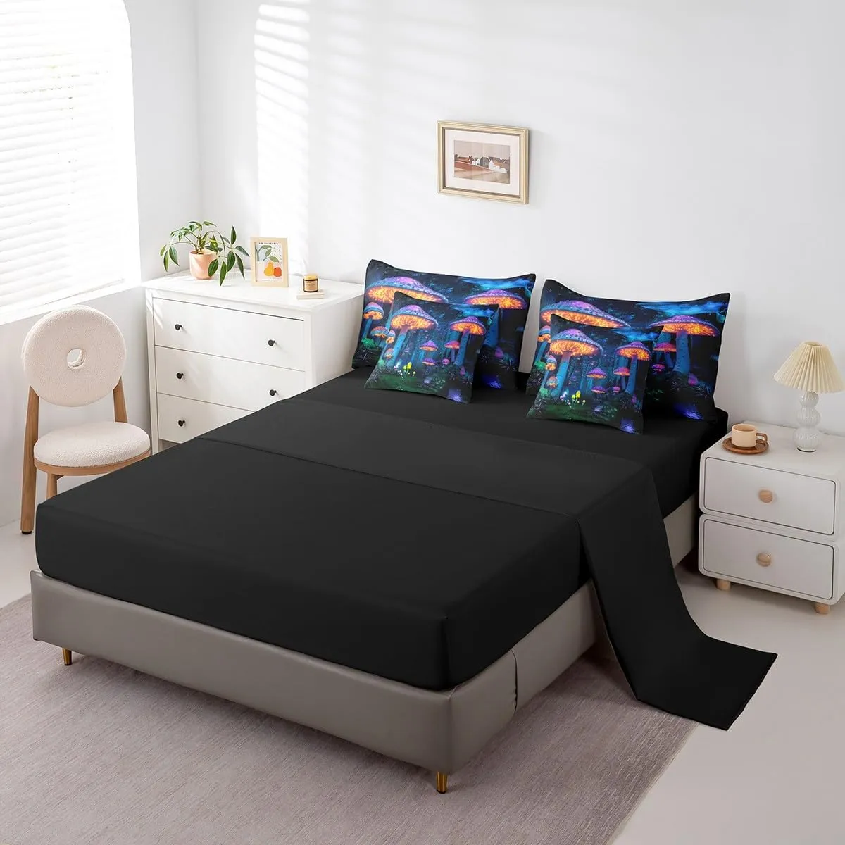 Feelyou Kids Mushroom 7 Piece Bedding Set Twin Size, Boys Girls Natural Wild Fungus Comforter Set with Sheets Set Botanical Bed in a Bag with Reversible Comforter, Sheets, Pillowcases & Cushion Cover