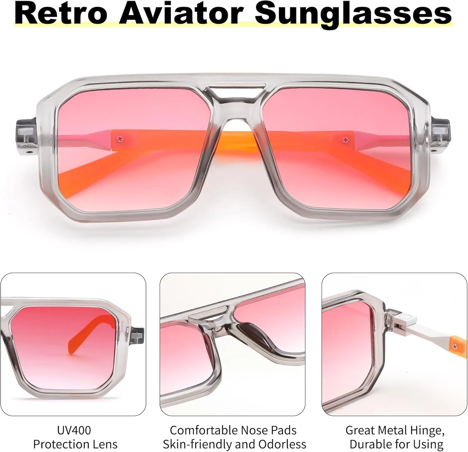 FEISEDY Retro Aviator Sunglasses for Women Men 70s Vintage Square Frames Pilot Sun Glasses B9151