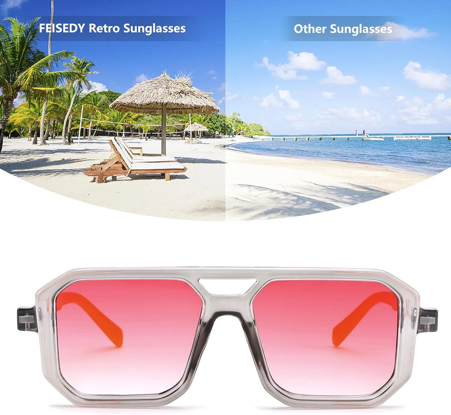 FEISEDY Retro Aviator Sunglasses for Women Men 70s Vintage Square Frames Pilot Sun Glasses B9151