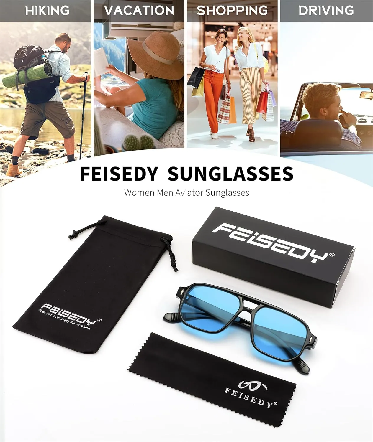 FEISEDY Retro Square Aviator Sunglasses Women Men, 70s Small Vintage Rectangle UV400 Sun Glasses B9120