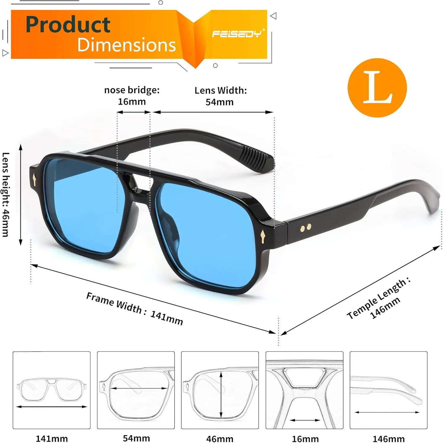 FEISEDY Retro Square Aviator Sunglasses Women Men, 70s Small Vintage Rectangle UV400 Sun Glasses B9120