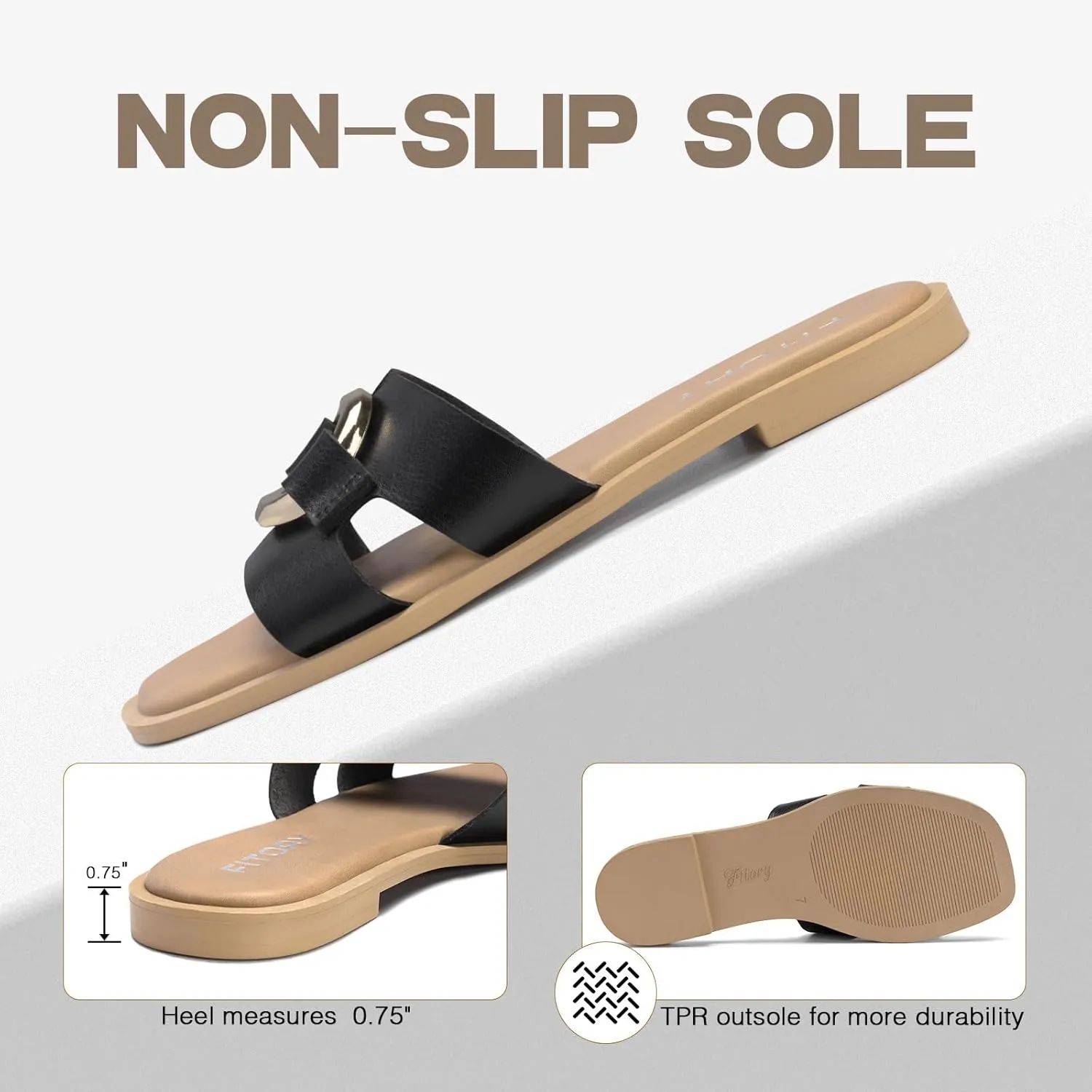 FITORY Women's Flat Sandals Fashion Square Open Toe Slides With Metal Chain Slippers for Summer Size 6-11