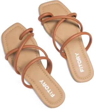 FITORY Women's Slide Sandals Flat Toe Ring Thongs with Cross Strap for Summer Size