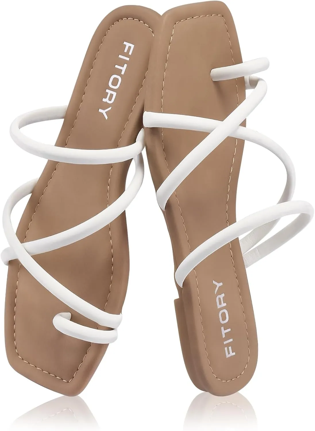 FITORY Women's Slide Sandals Flat Toe Ring Thongs with Cross Strap for Summer Size