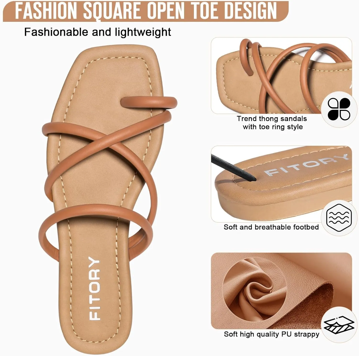 FITORY Women's Slide Sandals Flat Toe Ring Thongs with Cross Strap for Summer Size