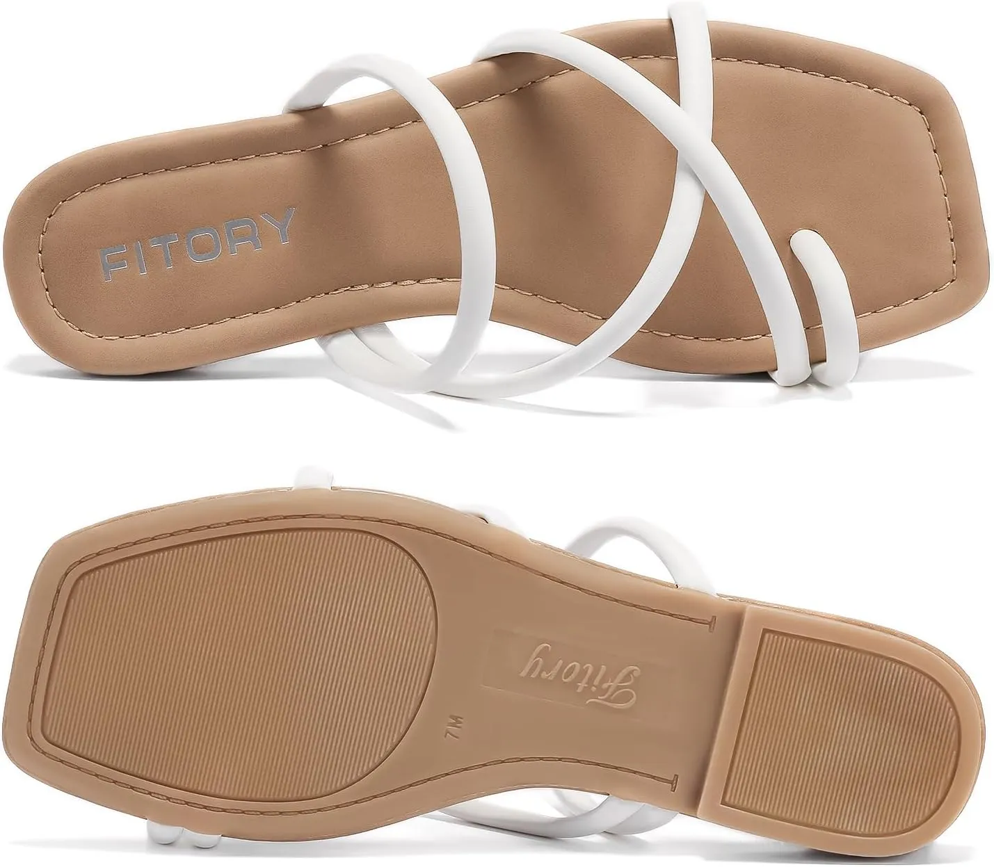 FITORY Women's Slide Sandals Flat Toe Ring Thongs with Cross Strap for Summer Size