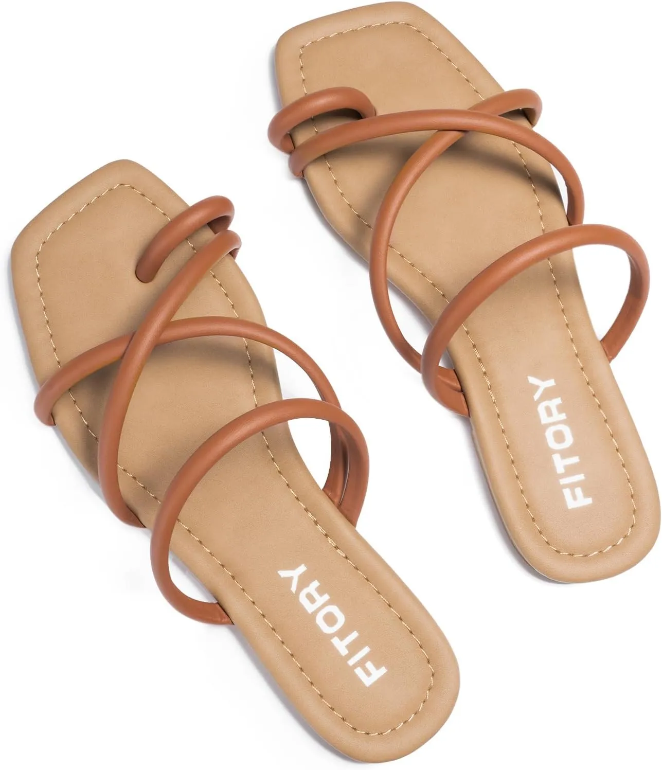 FITORY Women's Slide Sandals Flat Toe Ring Thongs with Cross Strap for Summer Size