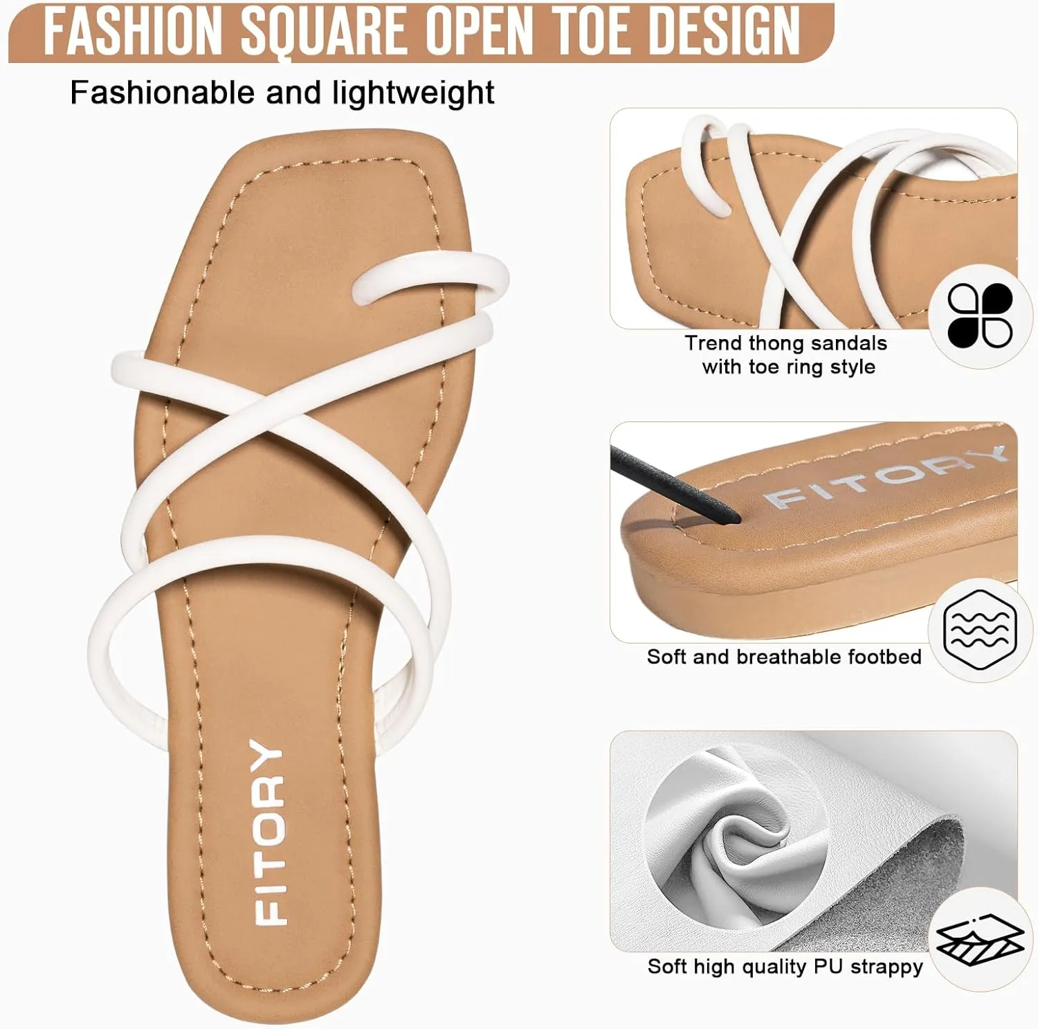FITORY Women's Slide Sandals Flat Toe Ring Thongs with Cross Strap for Summer Size