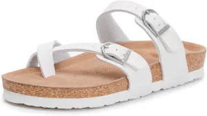 FITORY Women's Slide Sandals with Soft Cork Footbed, Comfort Arch Support Flat Sandals for Summer Size 6-11