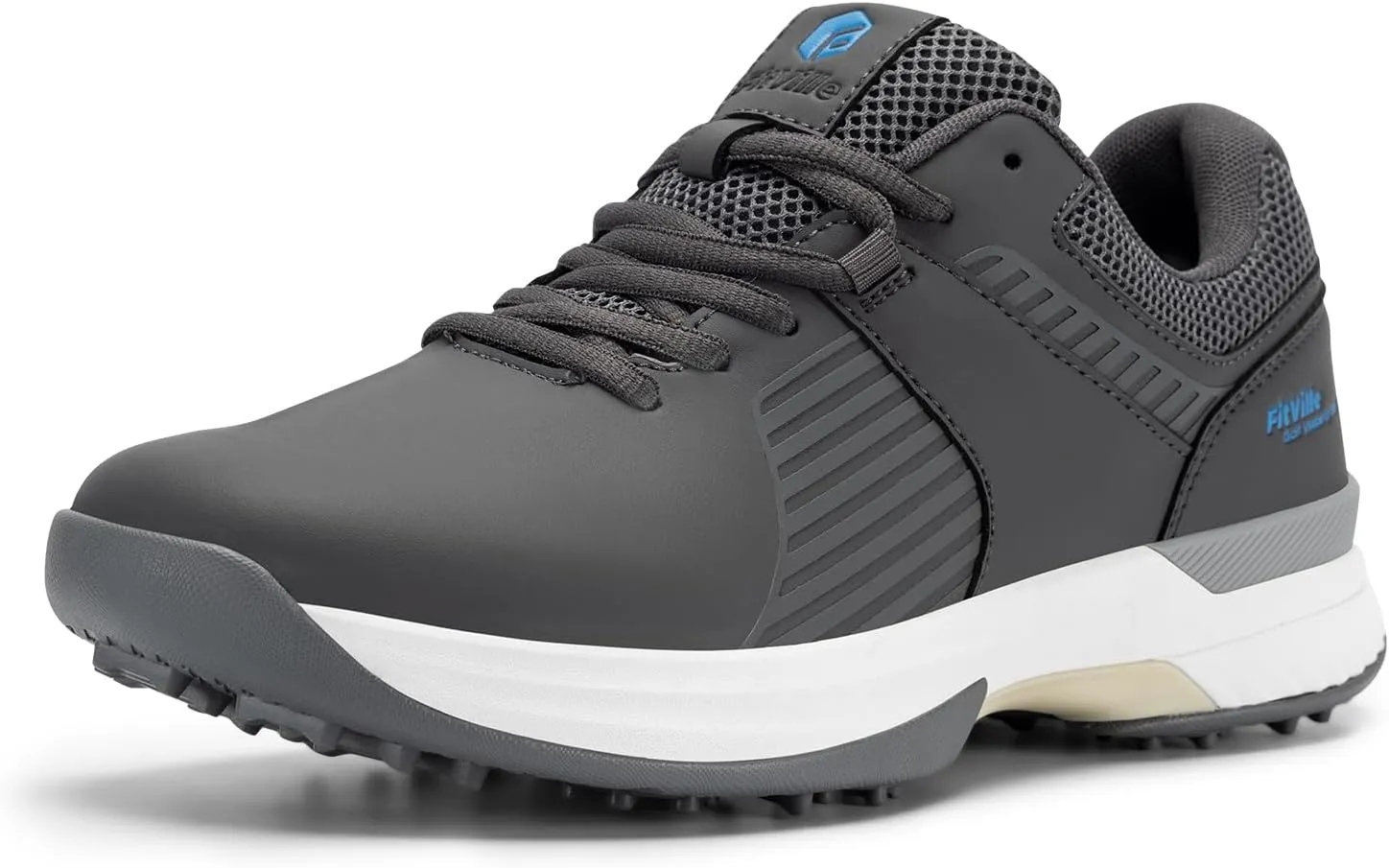 FitVille Extra Wide Men's Golf Shoes Waterproof, Professional Outdoor Spiked Golf Shoes for Men with Arch Support