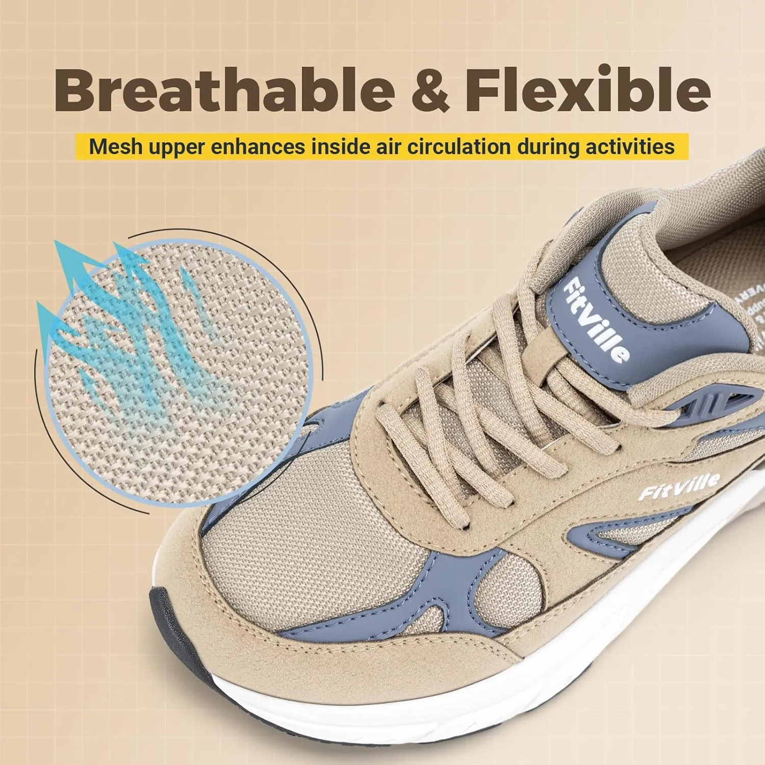 FitVille Wide Walking Shoes for Men Extra Wide Width Sneakers with Arch Support for Flat Feet Heel Pain Relief Plantar Fasciitis - Rebound NEO V1