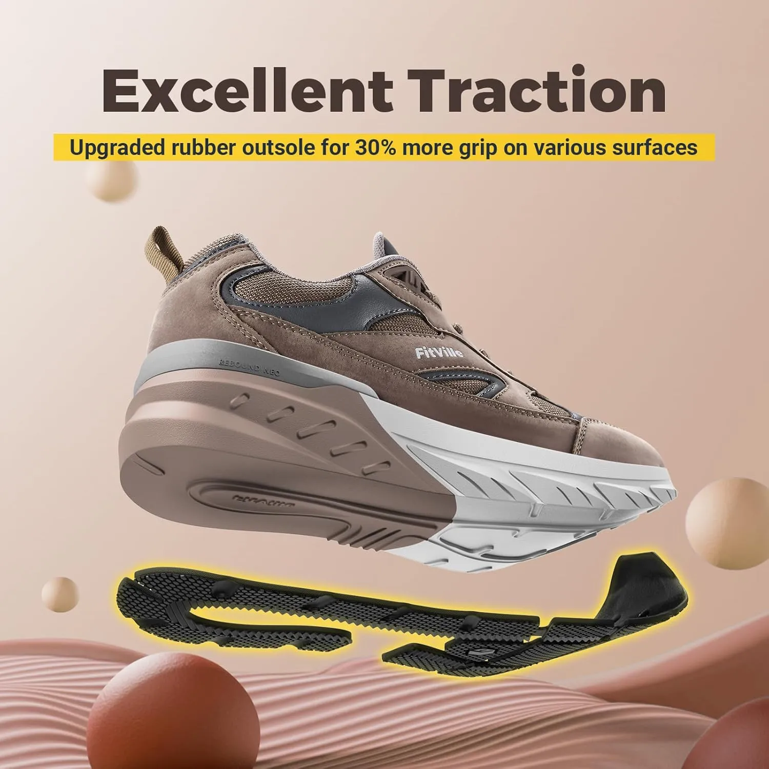 FitVille Wide Walking Shoes for Men Extra Wide Width Sneakers with Arch Support for Flat Feet Heel Pain Relief Plantar Fasciitis - Rebound NEO V1