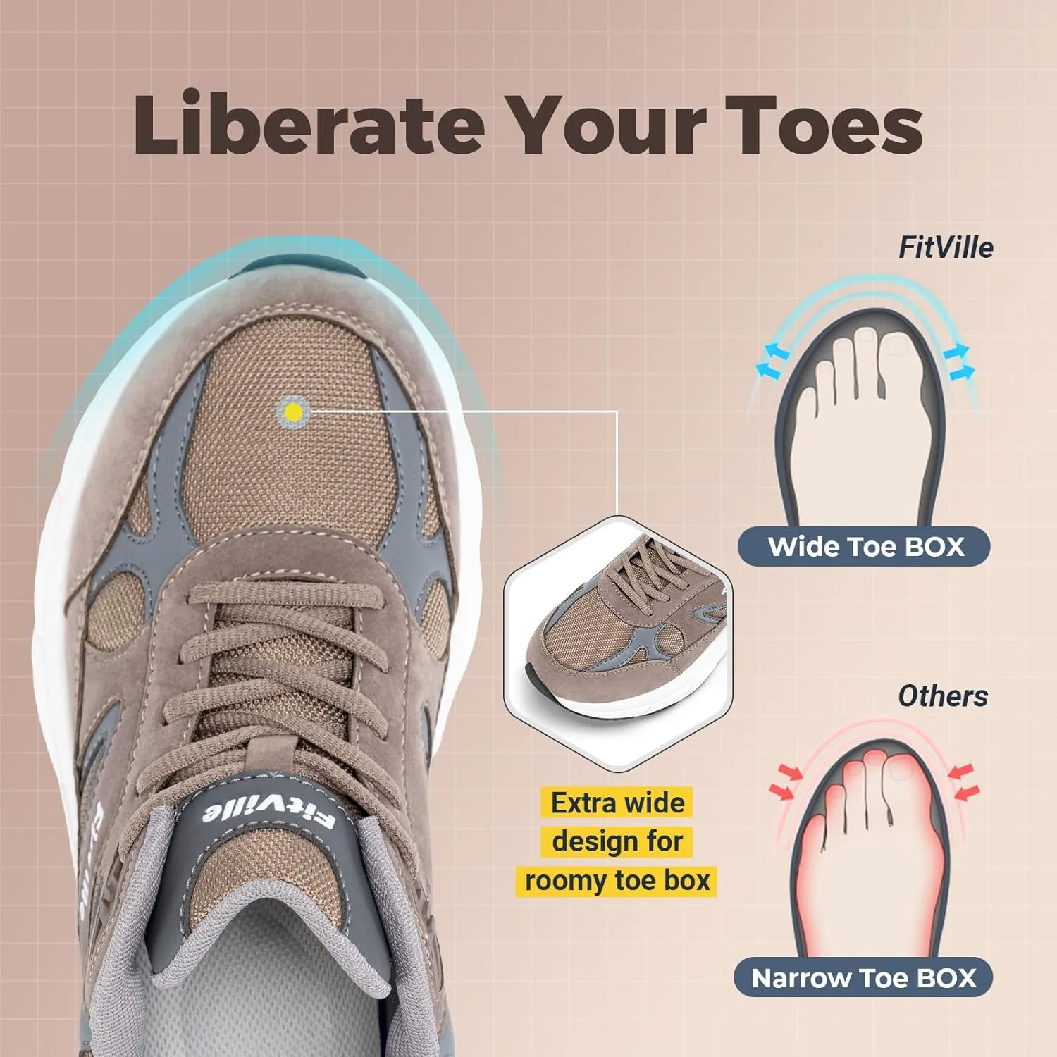 FitVille Wide Walking Shoes for Men Extra Wide Width Sneakers with Arch Support for Flat Feet Heel Pain Relief Plantar Fasciitis - Rebound NEO V1