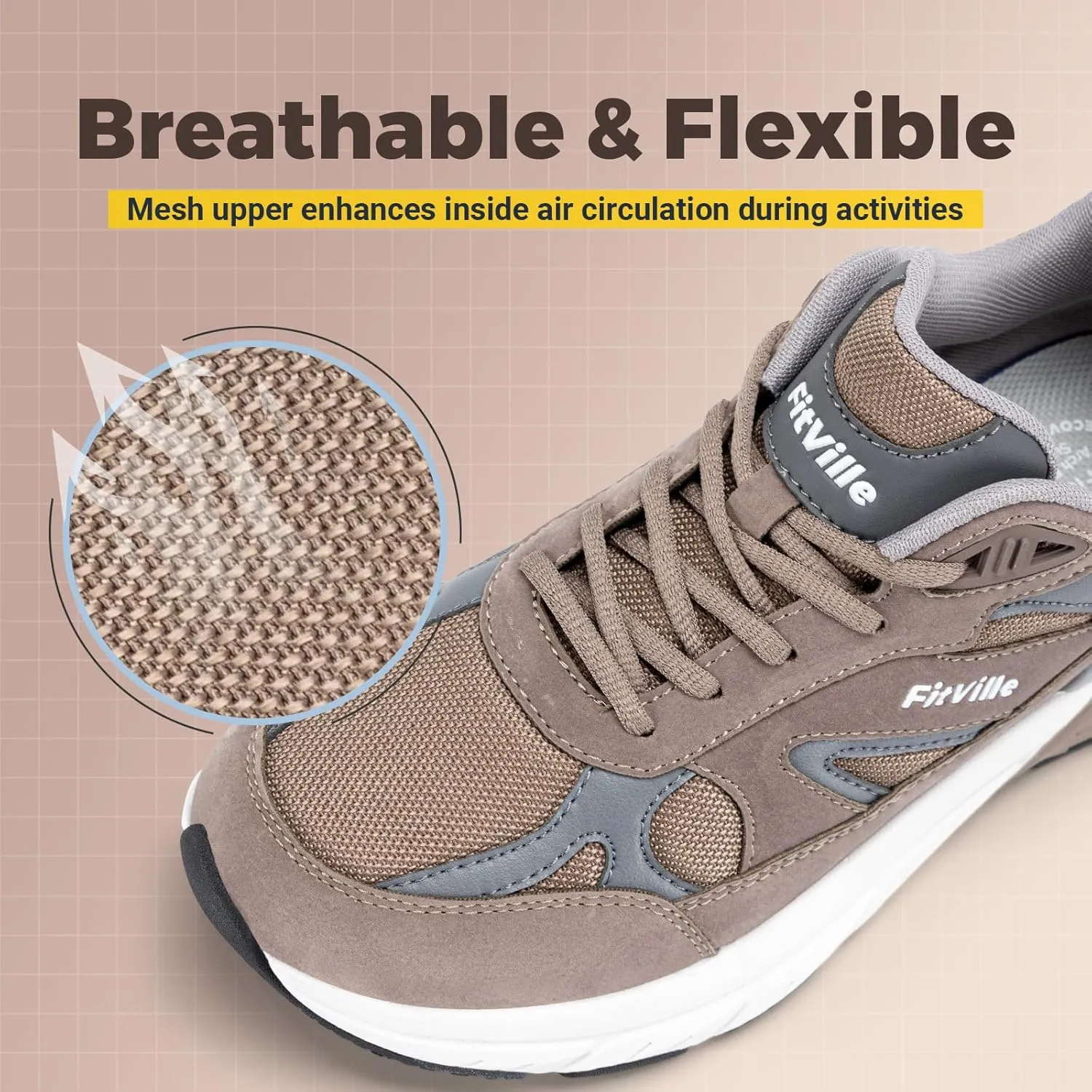 FitVille Wide Walking Shoes for Men Extra Wide Width Sneakers with Arch Support for Flat Feet Heel Pain Relief Plantar Fasciitis - Rebound NEO V1