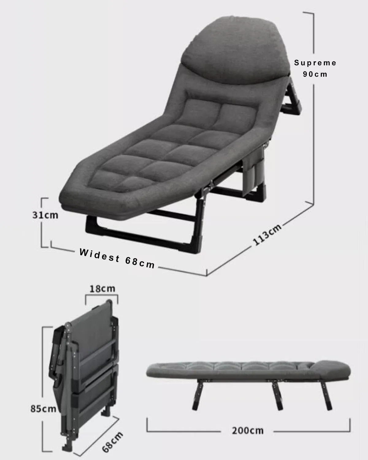 Folding Camping Cot Back Adjustable, Camping Cot Bag Storage Dust Bag, Sleeping Cots Bed Mattresses in one，Heavy Duty Guest Bed for Outdoor Travel Camp Beach Vacation