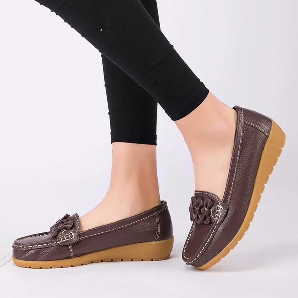 FolHaoth Womens Loafers Slip On Moccasin Shoes Casual Flat Breathable Round Toe Comfortable Walking Nurse Loafers Non Slip Fashion Driving Shoes for Women