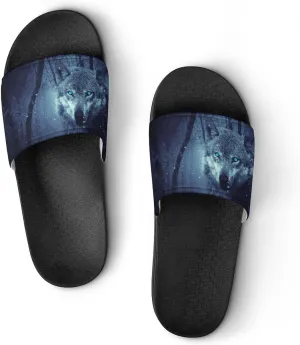 Forest Black Snowfall Cold Galaxy Wolf Pattern PVC Home Slippers Non-Slip Shower Sandals Summer Indoor Outdoor Beach for Men And Women