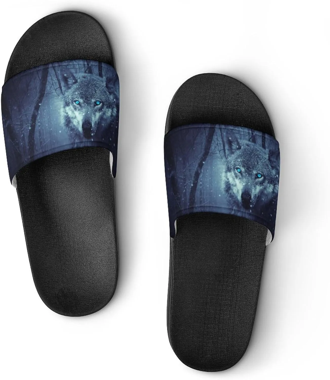 Forest Black Snowfall Cold Galaxy Wolf Pattern PVC Home Slippers Non-Slip Shower Sandals Summer Indoor Outdoor Beach for Men And Women
