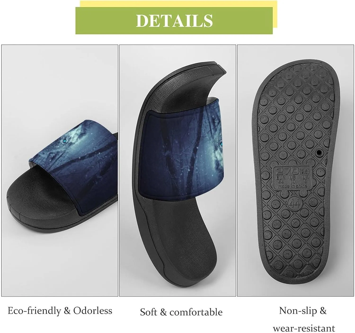Forest Black Snowfall Cold Galaxy Wolf Pattern PVC Home Slippers Non-Slip Shower Sandals Summer Indoor Outdoor Beach for Men And Women