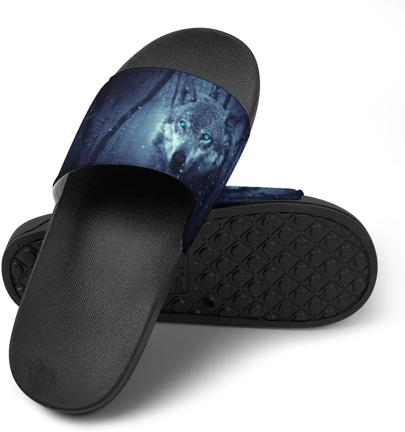 Forest Black Snowfall Cold Galaxy Wolf Pattern PVC Home Slippers Non-Slip Shower Sandals Summer Indoor Outdoor Beach for Men And Women