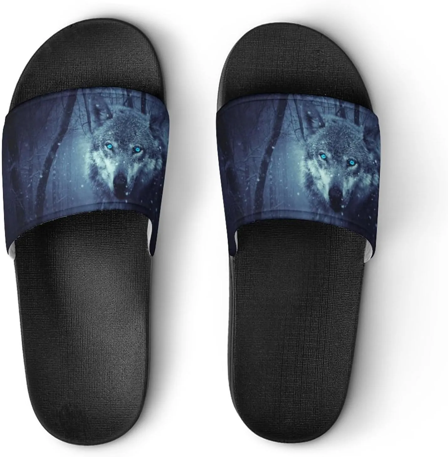 Forest Black Snowfall Cold Galaxy Wolf Pattern PVC Home Slippers Non-Slip Shower Sandals Summer Indoor Outdoor Beach for Men And Women