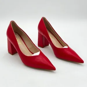 FOWT Red Loafer Pumps for Women Pointed Toe Pump High Chunky Heels Shoes