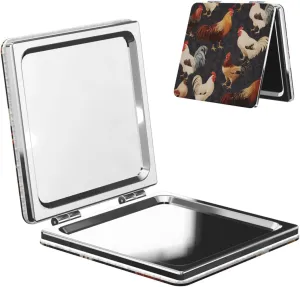 French Roosters Printed Square Pocket Makeup Mirror with 1X/2X Magnification, Portable Mini Travel Makeup Mirror for Travel Daily Work Beauty