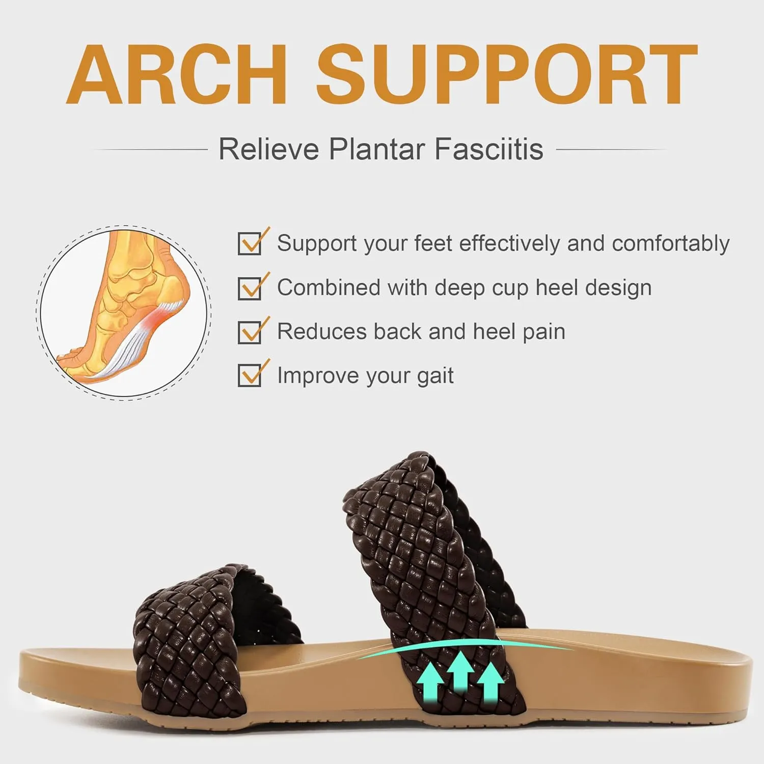 FUDYNMALC Slides Sandals for Women Orthopedic: Dressy Summer Beach Flat Shoes Comfortable Walking Footwear with Arch Support