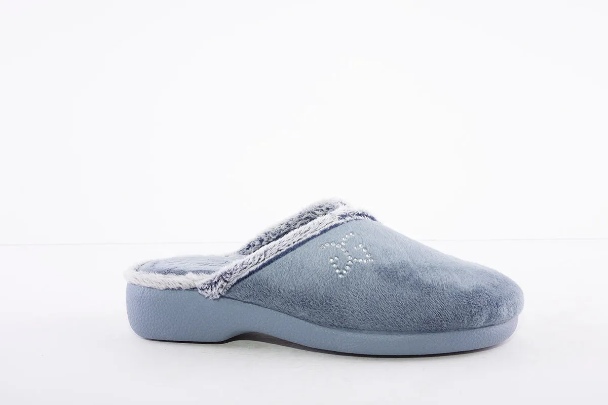 GARZON - 3305.247 FUR-TRIM MULE SLIPPERS - GREY
