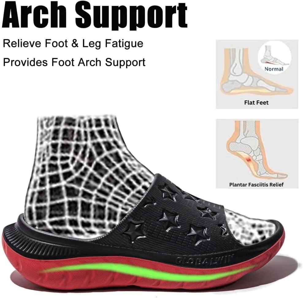 GLOBALWIN Sports Recovery Slides for Women Ava Sports Sandals With Comfortable Arch Support Indoor Outdoor Cloud Slippers Reduce Stress on Feet Lightweight Pillow Slides