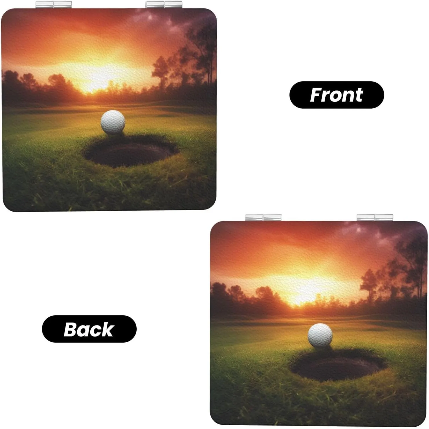 Golf Sport at Sunset Printed Square Pocket Makeup Mirror with 1X/2X Magnification, Portable Mini Travel Makeup Mirror for Travel Daily Work Beauty