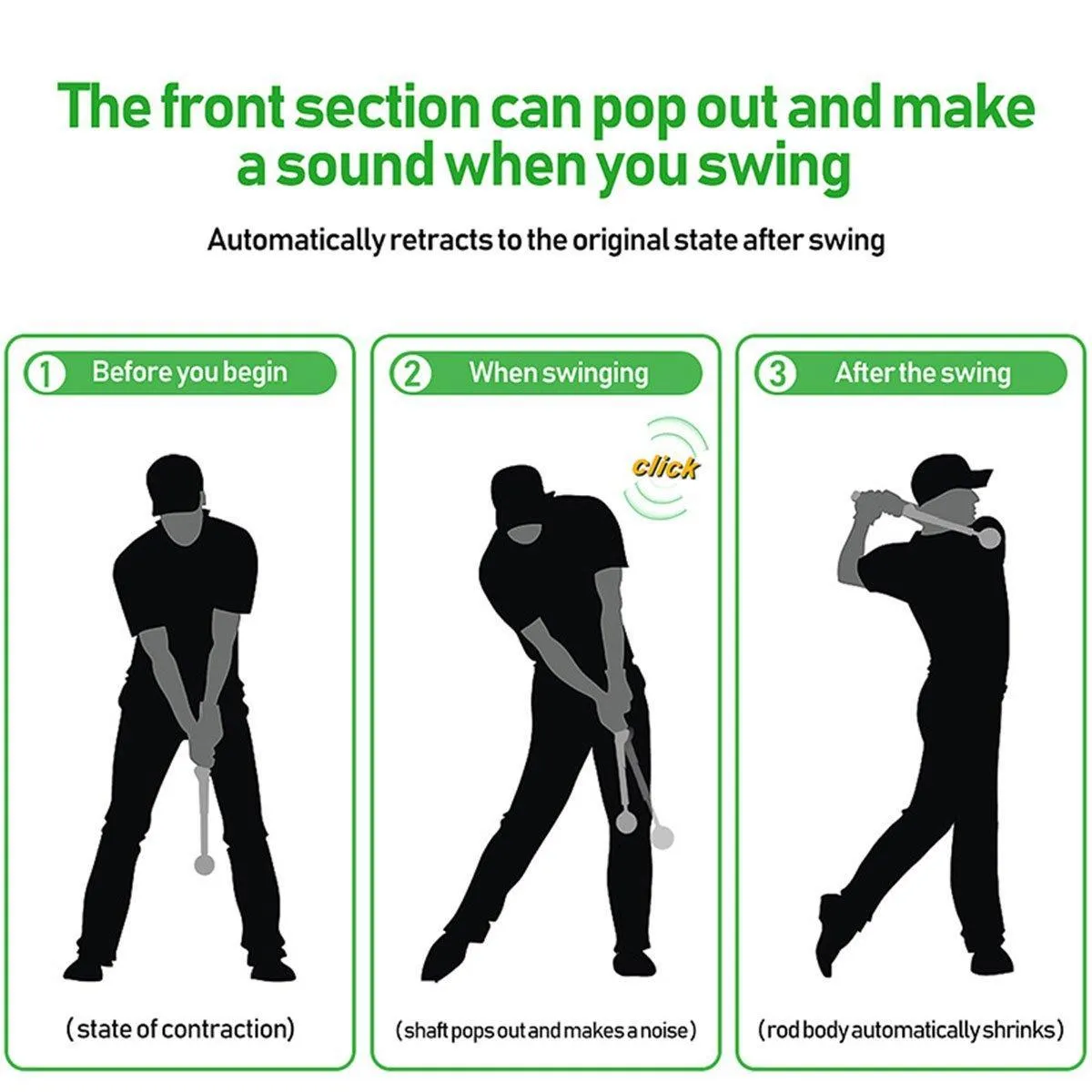 Golf Swing Training Aid Telescopic Impact Sound Stick Exercise Tool for Practice